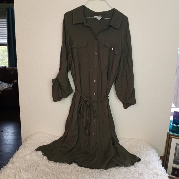 Ava & Viv khaki shirt dress size 2x Waist Ties - Picture 6 of 7